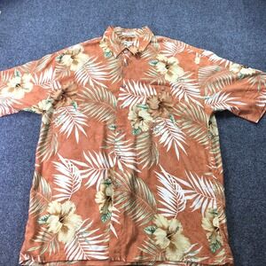 Pierre Cardin Hawaiian Shirt Men's Sz L Hibiscus